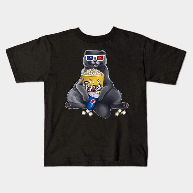 Movie lover cat with popcorn and 3d glasses Kids T-Shirt by Meakm